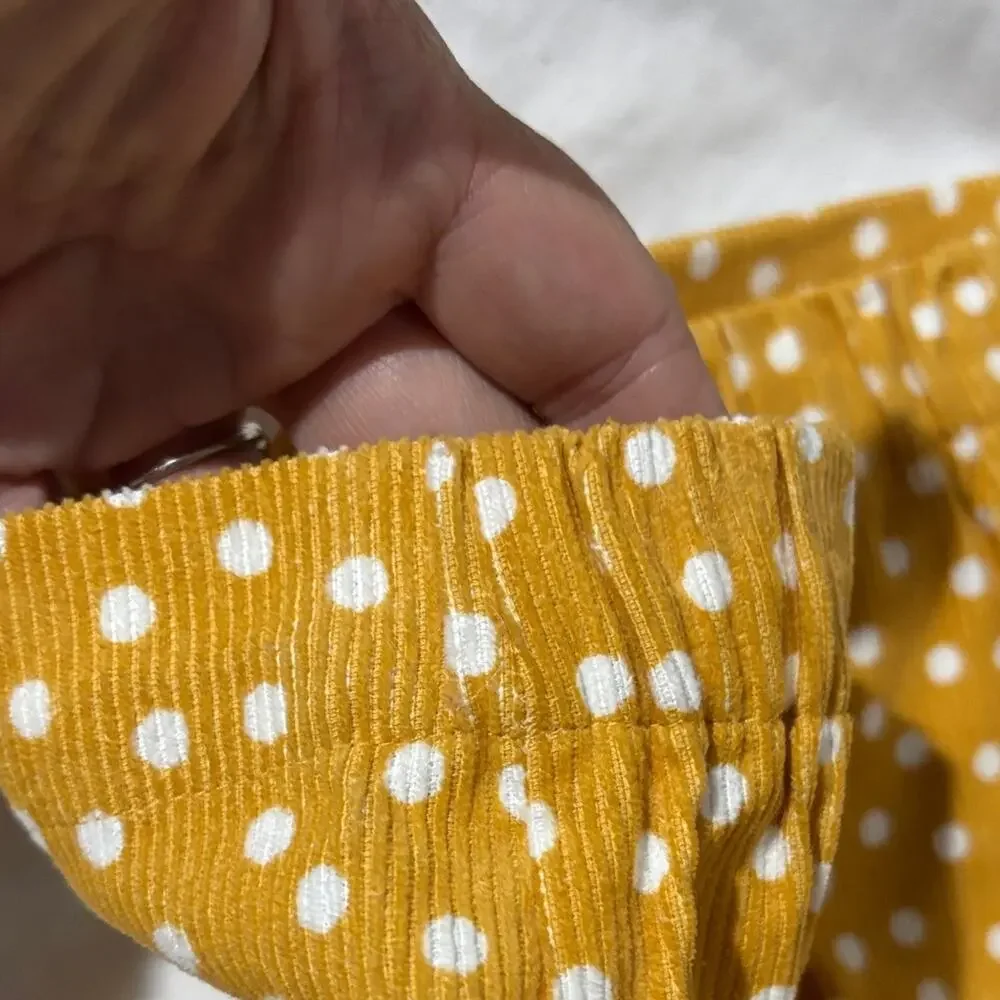 Mustard Yellow Polka Dot Skirt 7/8 gold tone buttons nwt 💯 cotton